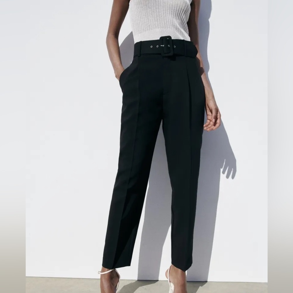 Zara high waisted pants with fabric belt